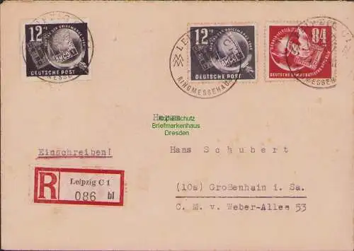 B15670 DDR DEBRIA Leipzig 1950 271 260 auf R-Brief Einschreiben nach Großenhain