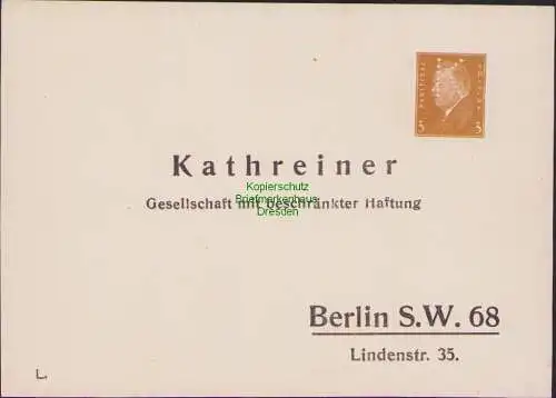 B15677 DR Deutsches Reich um 1930 Ebert Perfin Firmenlochung Kathreiner Berlin