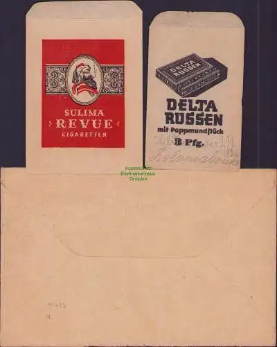 B15694 Dresden Cigaretten Fabrik Delta Geldbrief o Inhalt + Tütchen Delta Russen