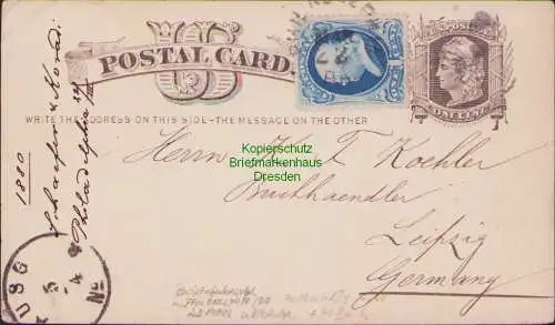 B15660 Ganzsache Postkarte USA 36 Philadelphia nach Leipzig Germany 1880