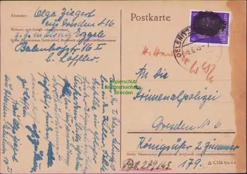 B15737 Brief an Kriminalpolizei Dresden 9.6.1945 Oelsnitz Erzgebirge