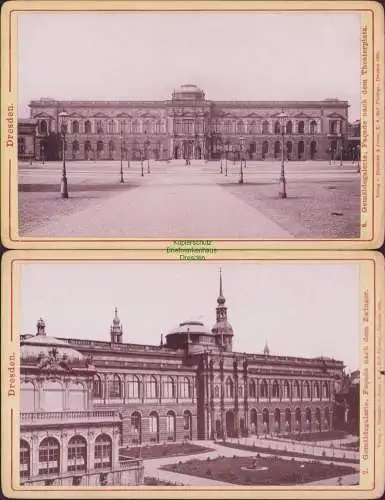 B15797 2x Foto auf Hartpappe 1885 Dresden Gemäldegalerie Seite Theaterplatz