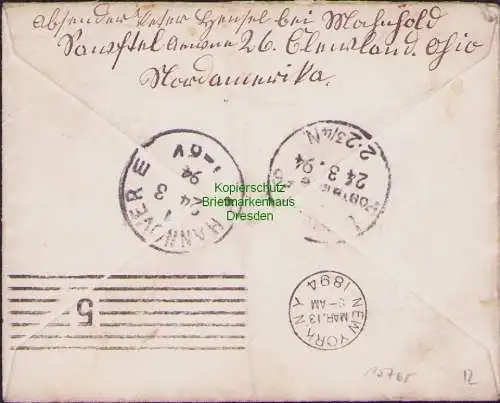 B15765 Brief USA 1894 Cleveland Ohio über New York nach Berlin Hannover