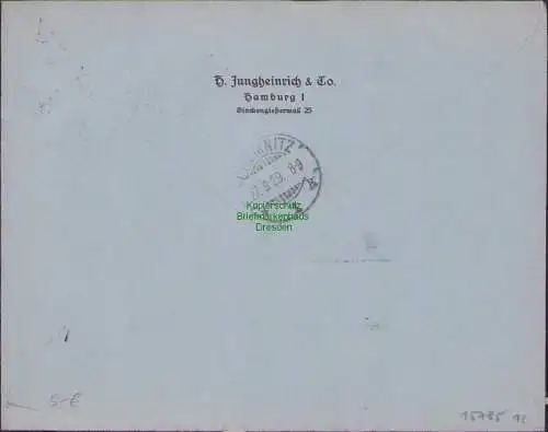 B15785 R-Brief Einschreiben Hamburg 36 1929 nach Chemnitz Gebr. Unger A.-G.