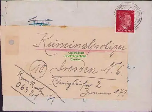 B15732 Brief an Kriminalpolizei Dresden 05.5.1945 Kennkarten aus Schweizermühle