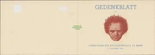 B15749 BRD Gedenkblatt zur Einweihung der Beethovenhalle zu Bonn 1959 ESST