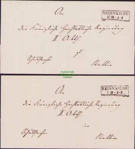 B15776 2x leerer Faltbrief Regenwalde Resko Westpommern um 1880 nach Stettin