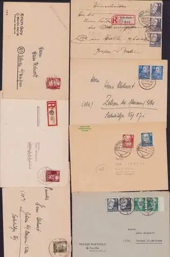 B15635 7x Brief SBZ ex Köpfe 1 212 - 227 Einschreiben Halle S. Meissen 1949 1950