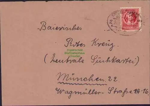 B15609 Brief Thüringen Bahnpost Erfurt Saalfeld 1946 an Bairisches Rotes Kreuz