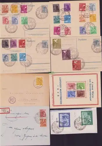B15633 8x Brief Postkarte Ganzsache Alliierte Besetzung Leipziger Messe 1947