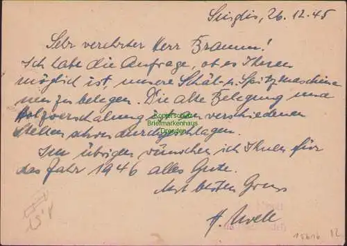 B15616 Postkarte BAZ Borken Bz Kassel 1945 Landpoststempel Singlis