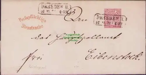 B15632 Faltbrief NDP Dresden 1871 Portopf. Dienstsache Hauptzollamt Eibenstock