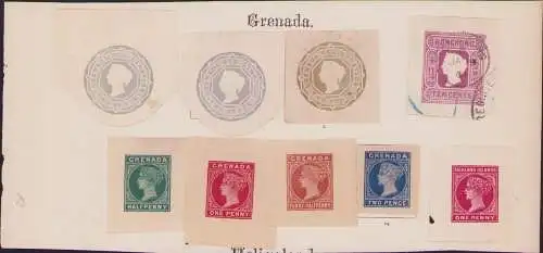 B15407 8 Ganzsachen Ausschnitte Grenada + 1x HongKong 1901