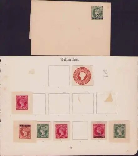 B15406 7 Ganzsachen Ausschnitte Gibraltar um 1890 + Streifband