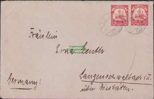 B15502 Brief Samoa Apia 26.9.1912 nach Langenschwalbach privater Eingangsvermerk