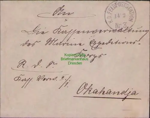 B15521 Brief Deutsch Südwestafrika K. D. Feldpoststation Nr. 3 R. D. S. Okahndja