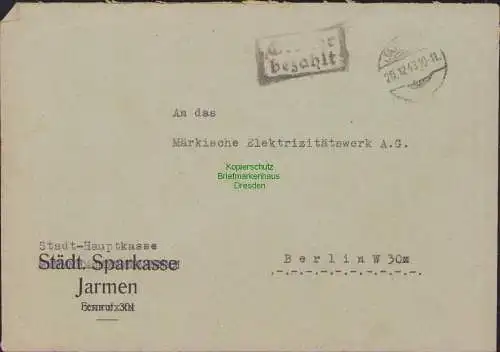 B15571 Brief Gebühr bezahlt Jarmen 1945 nach Berlin Stempel Fehleinstellung 1943