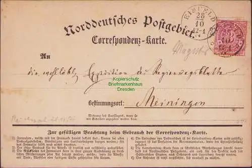 B15531 Correspondenz Karte NDP Eisfels 1871 nach Meiningen