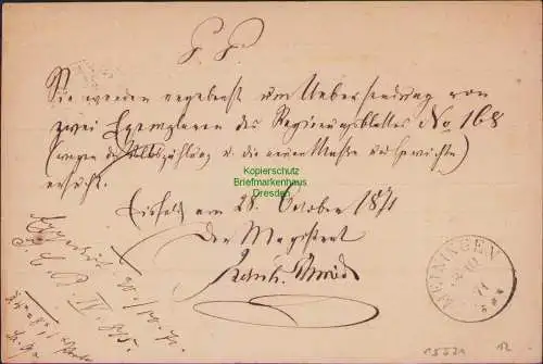 B15531 Correspondenz Karte NDP Eisfels 1871 nach Meiningen