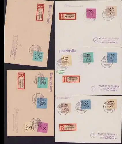 B15576 Lokalausgabe Großräschen 13-24 gestempelt auf 5 R-Briefen Not-R-Zettel