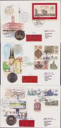 B15577 3x DDR Numisbrief 750 Jahre Berlin je als Wertbrief Leipzig n. Wermsdorf