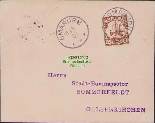 B15524 Brief Drucksache Deutsch Südwestafrika Omaruru 1907 nach Gelsenkirchen