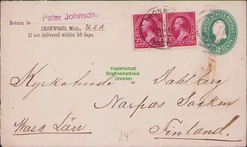 B15642 Brief USA 1895 Ironwood Michigan nach Närpes Närpiö Finnland