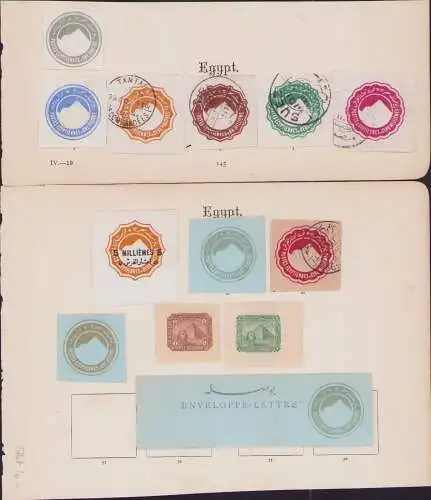 B15424 13 Ganzsachen Ausschnitte Ägypten Egypt Cairo Suez um 1890 Pyramide