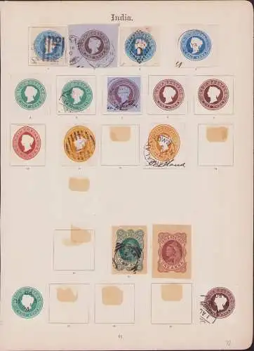 B15403 16 Ganzsachen Ausschnitte Indien India Postage um 1890