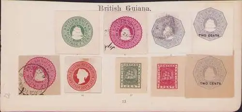 B15409 9 Ganzsachen Ausschnitte British Guiana um 1890