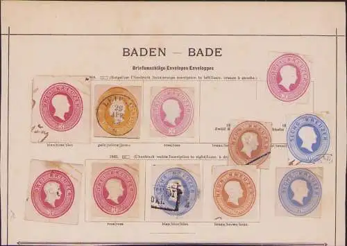 B15443 11 Ganzsachen Ausschnitte Altdeutschland Baden 1858 1862
