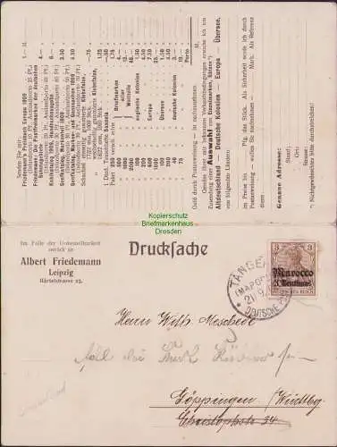 B15511 Drucksache Tanger Marocco 1908 Albert Friedemann Leipzig Angebot Katalog