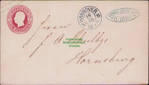 B15586 Ganzsache Umschlag Hannover Linden 1863 nach Horneburg