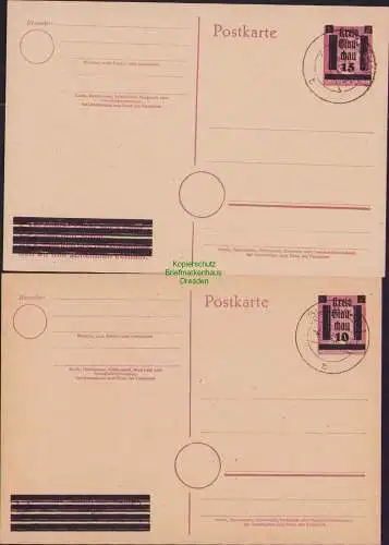 B15582 2x Ganzsache Lokalausgabe Glauchau 1945 blanko gestempelt 4.8.45