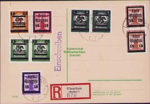 B15563 Postkarte Einschreiben Glauchau blanko 2x 21 24 26 30 2x 31 2x 32 gepr.