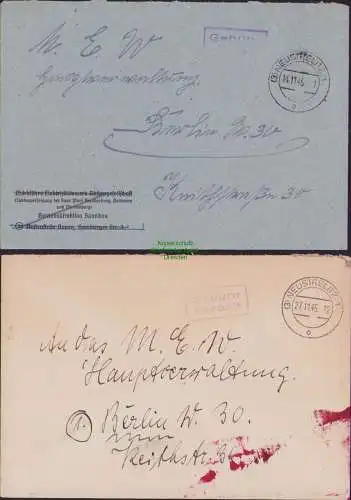 B15583 2x Brief Gebühr bezahlt Neustrelitz 1945 Märkisches Elektrizitätswerk Ber