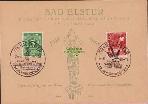 B15630 Gedenkblatt Bad Elster 24.6.48 100 Jahre Staatsbad Alliierte Besetzung