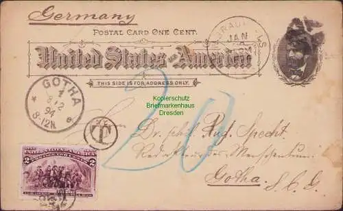 B15644 Ganzsache USA mit 74 Columbus 2 cent New Braunfels Texas nach Gotha 1894