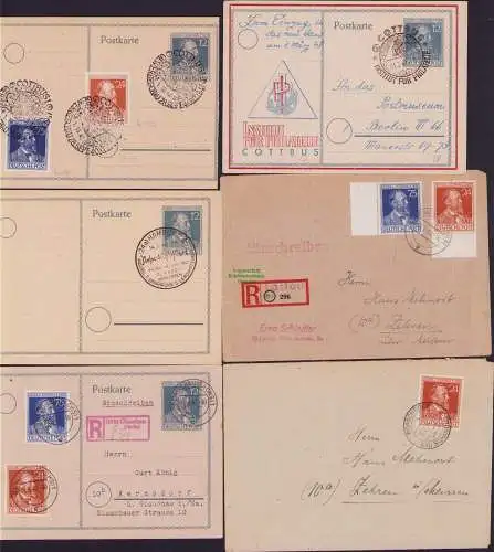 B15629 6x Brief Ganzsache Alliierte Besetzung Stephan Cottbus 1948 Institut für