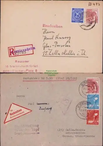B15632 2x Brief Alliierte Besetzung Einschreiben Stotternheim Nachnahme  1948