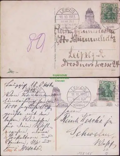 158485 2 AK Leipzig Völkerschlachtdenkmal Weihe 1913 Zeppelin Luftschiff Sonne