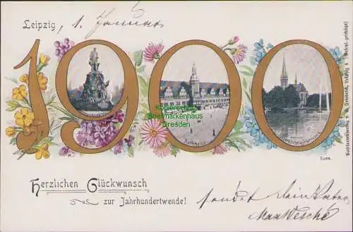 158482 AK Leipzig 1900 Herzlichen Glückwunsch zur Jahrhundertwende Jahreszahl