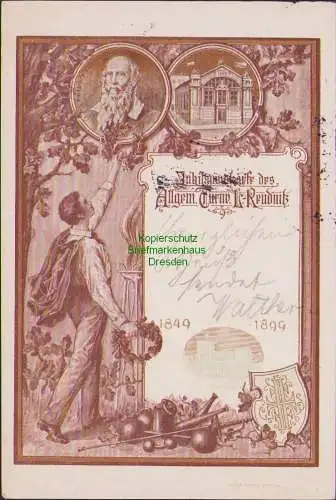 158486 AK Leipzig 1899 Jubiläumskarte 50 Jahre Allgem. Turn Verein Reudnitz gold