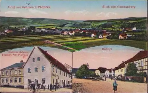 158456 AK Rehmen Oppurg bei Pößneck 1921 Gasthaus Dorfidyll Blick vom Gamsenberg