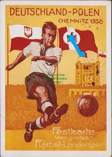 158326 AK Festkarte Länderspiel Deutschland Polen Chemnitz 18. September 1938
