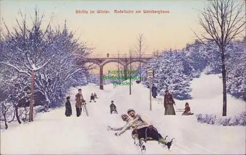 158348 AK Görlitz im Winter 1908 Rodelbahn am Weinberghaus Brücke