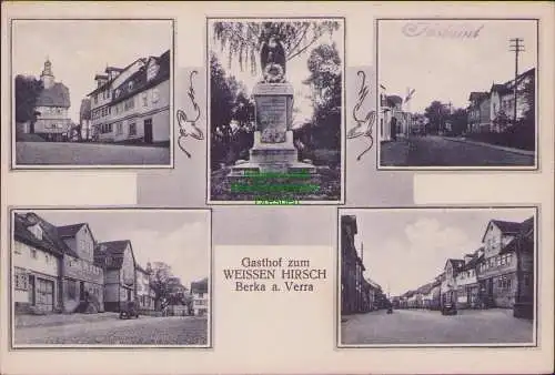 158336 AK Berka Werra 1929 Gasthof zum WEISSEN HIRSCH Postamt Kirche  Denkmal