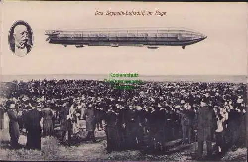 158404 AK Zeppelin im Fluge 1910 über Menschenmassen Friedrichshafen ???