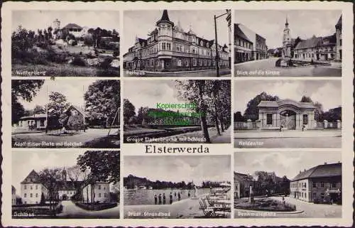 158433 AK Elsterwerda 1940 Winterberg Rathaus Kirche Holzhof Brücke Heldentor