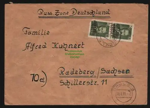 B12679 VR Polen Opole 1951 12 Werte mit Groszy Aufdruck nach Radeberg Brief